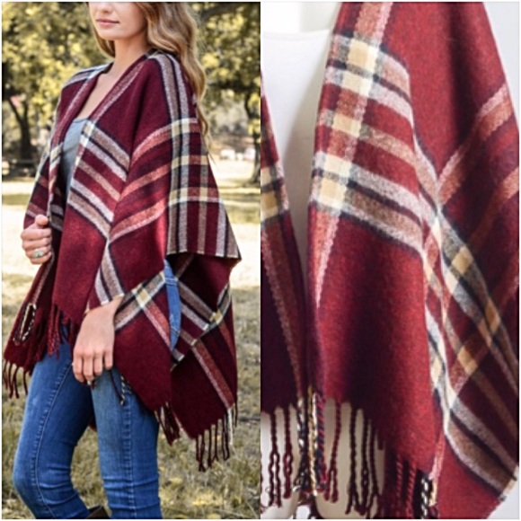 Cutest Ever Plaid Cardigan Sweater Kimono Wrap O/S - Picture 2 of 6